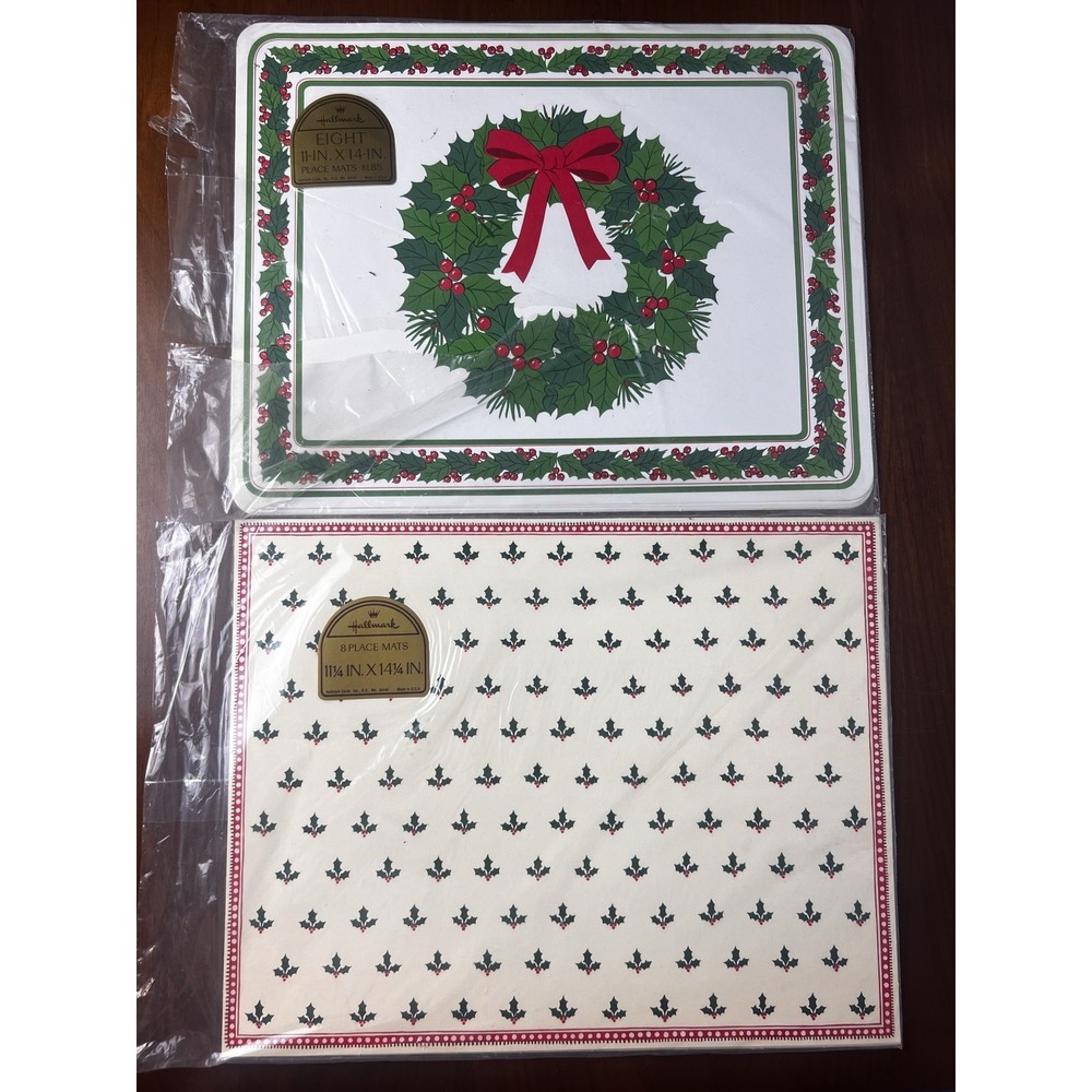 NOS Vintage HALLMARK Christmas Holiday Placemats Cardstock Holly 2 Lots Of 8